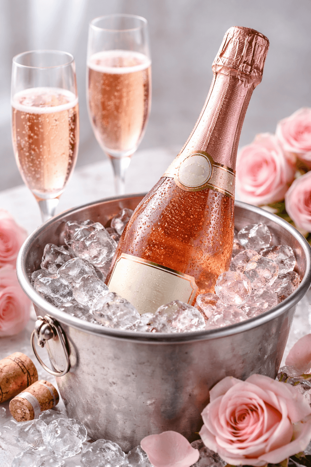 Roze champagne op ijs